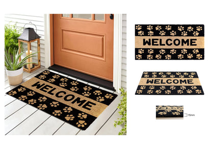 PVC Printed Paw Welcome Coir Door Mat 40cmx80cm