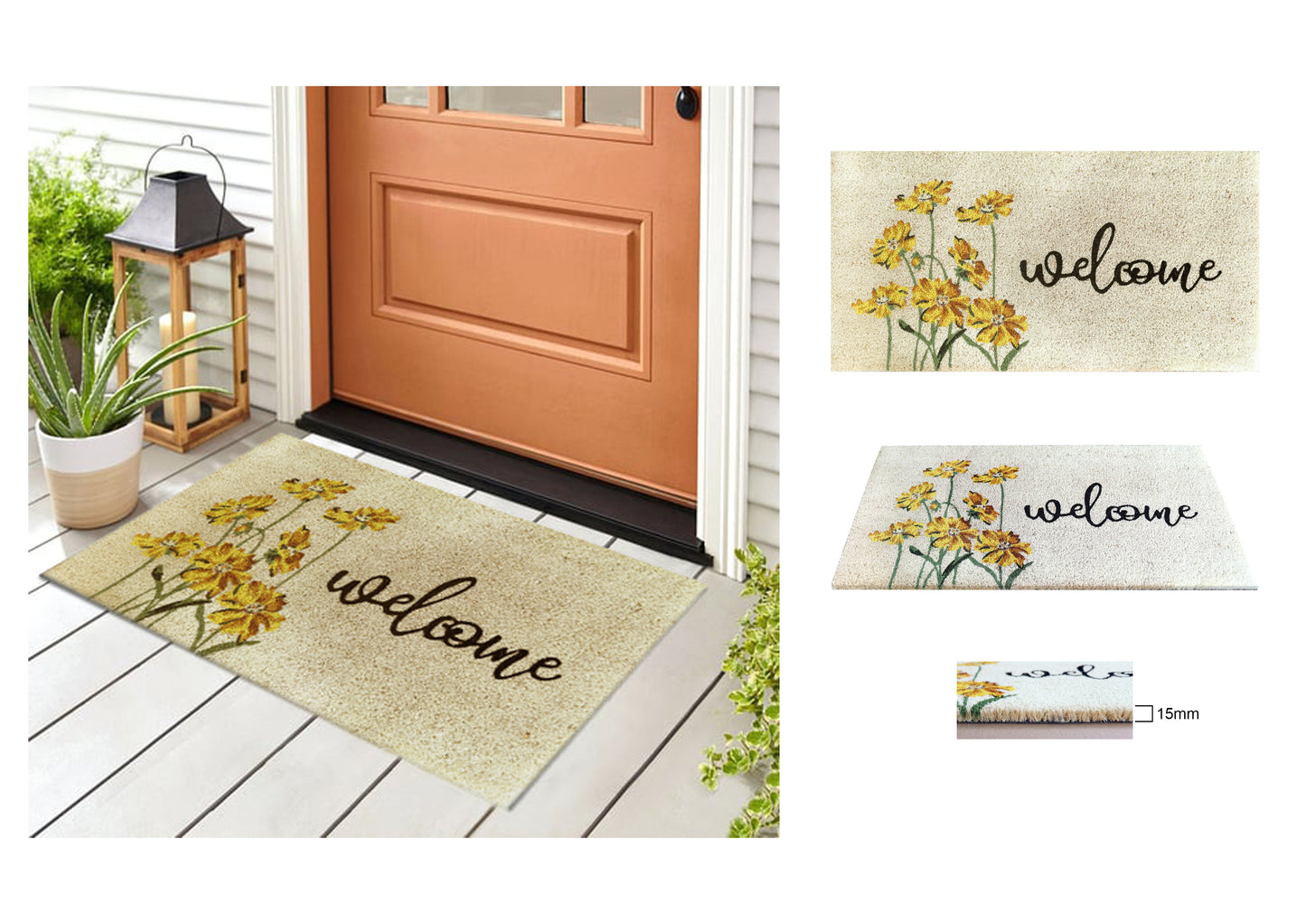 PVC Printed Welcome floral Colour Coir Door Mat 40cmx80cm