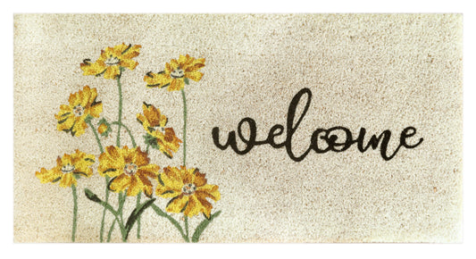 PVC Printed Welcome floral Colour Coir Door Mat 40cmx80cm
