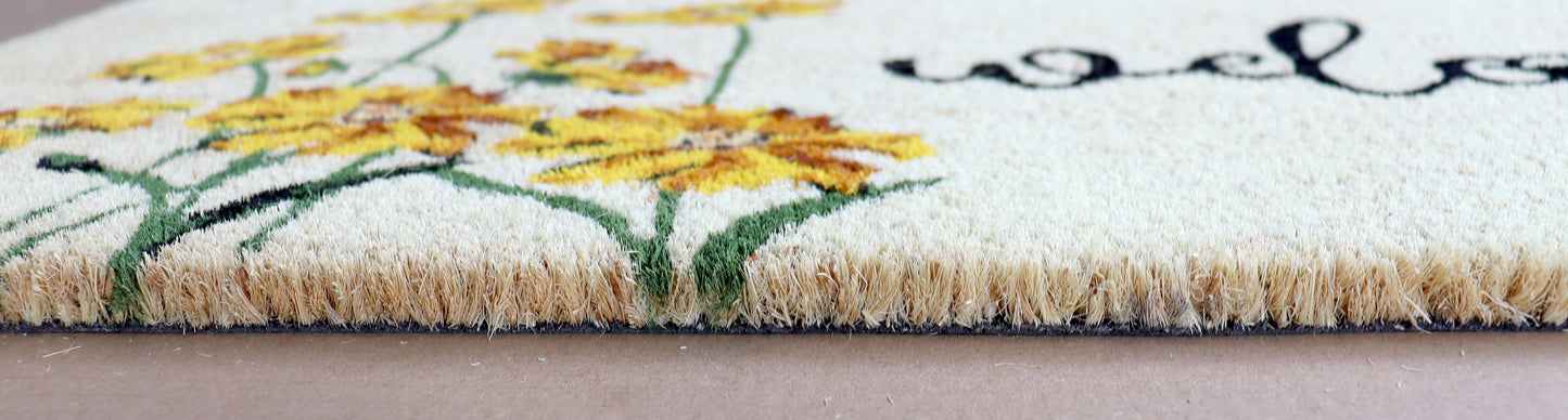 PVC Printed Welcome floral Colour Coir Door Mat 40cmx80cm