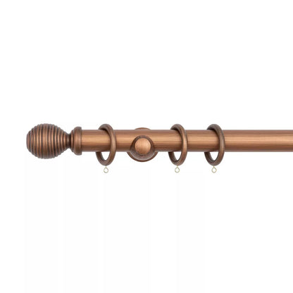 Ribbed Wooden Curtain Pole with Rings and Fittings 35mm - Walnut