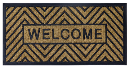 Natural Coir Doormat Printed Welcome Stripes Pattern 40 x 80cm - Rubber Back