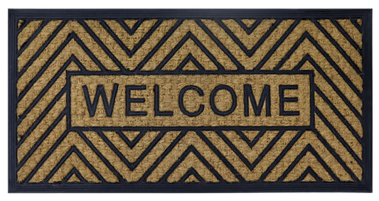 Natural Coir Doormat Printed Welcome Stripes Pattern 40 x 80cm - Rubber Back