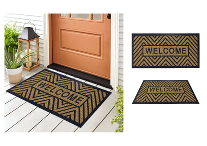 Natural Coir Doormat Printed Welcome Stripes Pattern 40 x 80cm - Rubber Back