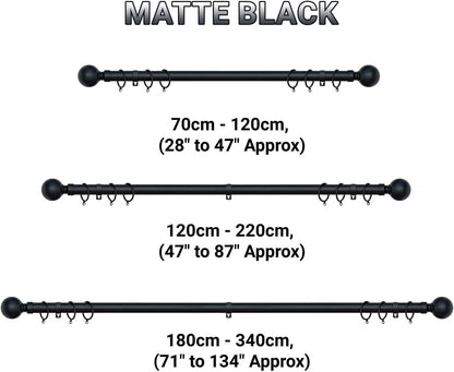 Plain Round Ball Metal Extendable Curtain Pole with Rings and Fittings (25/28mm)