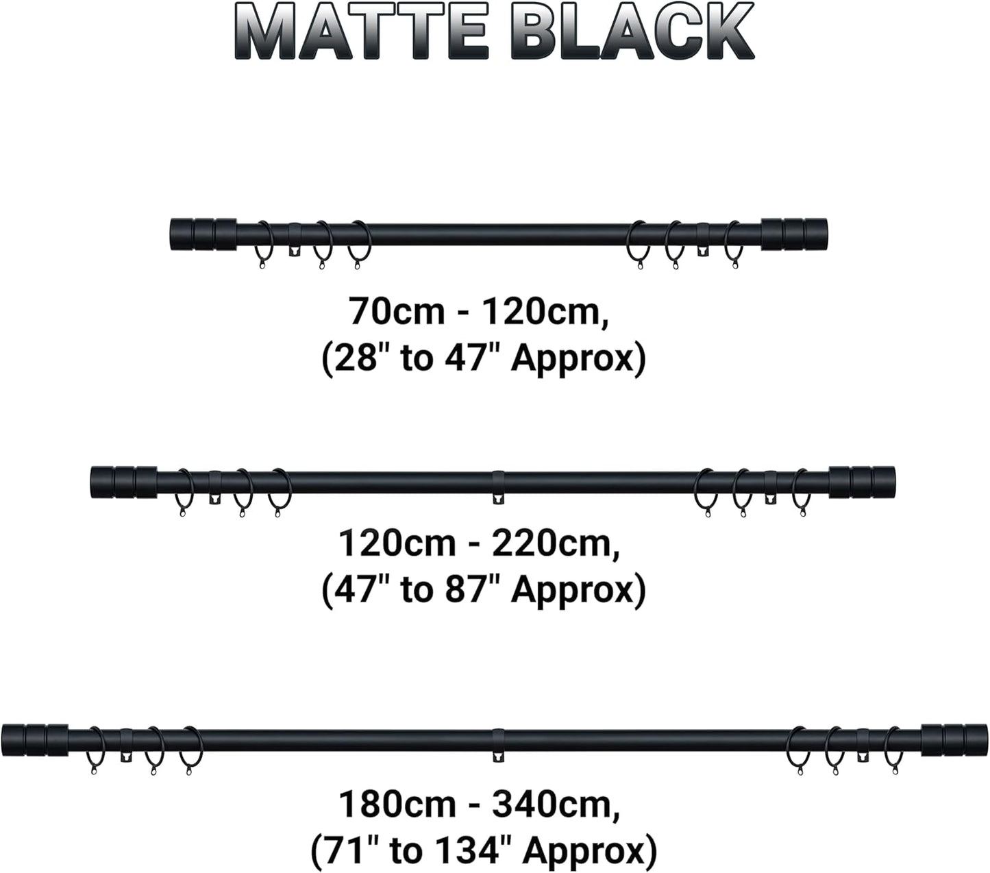 Plain Barrel Metal Extendable Curtain Pole with Rings and Fittings (25/28mm)