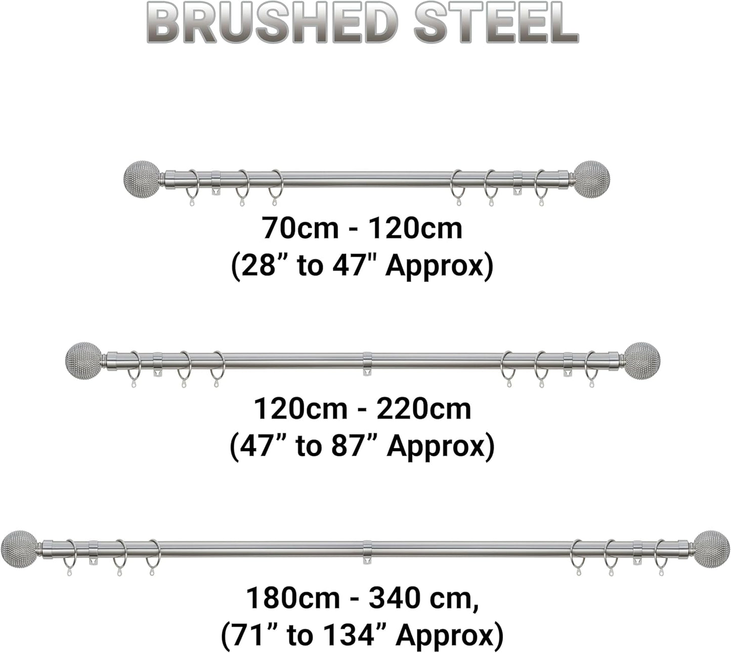 Beaded Ball Metal extendable Curtain Pole With Rings and Fittings (25/28mm)