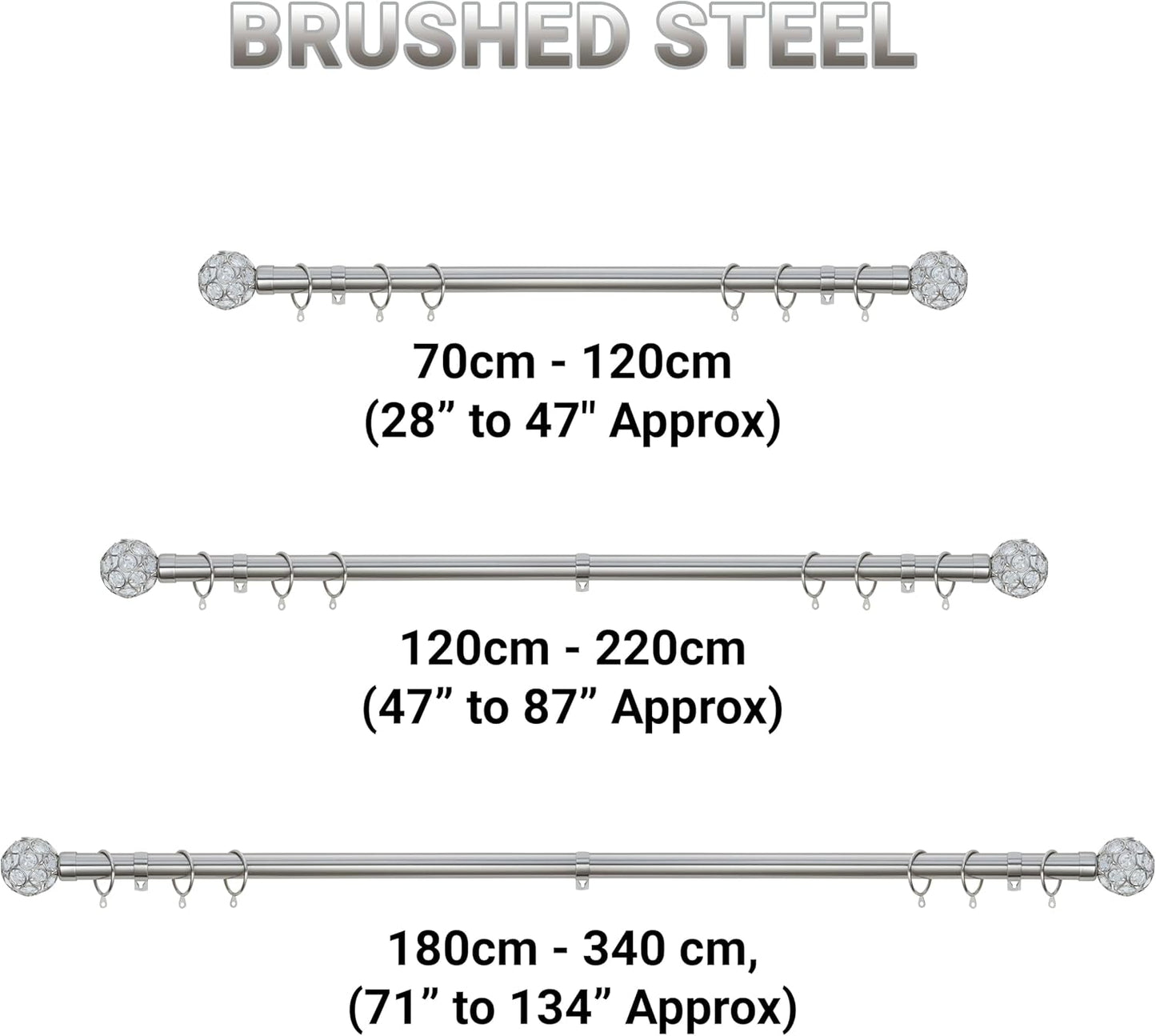 Beaded Gem Metal Extendable Curtain Pole With Rings and Fittings (25/28mm)