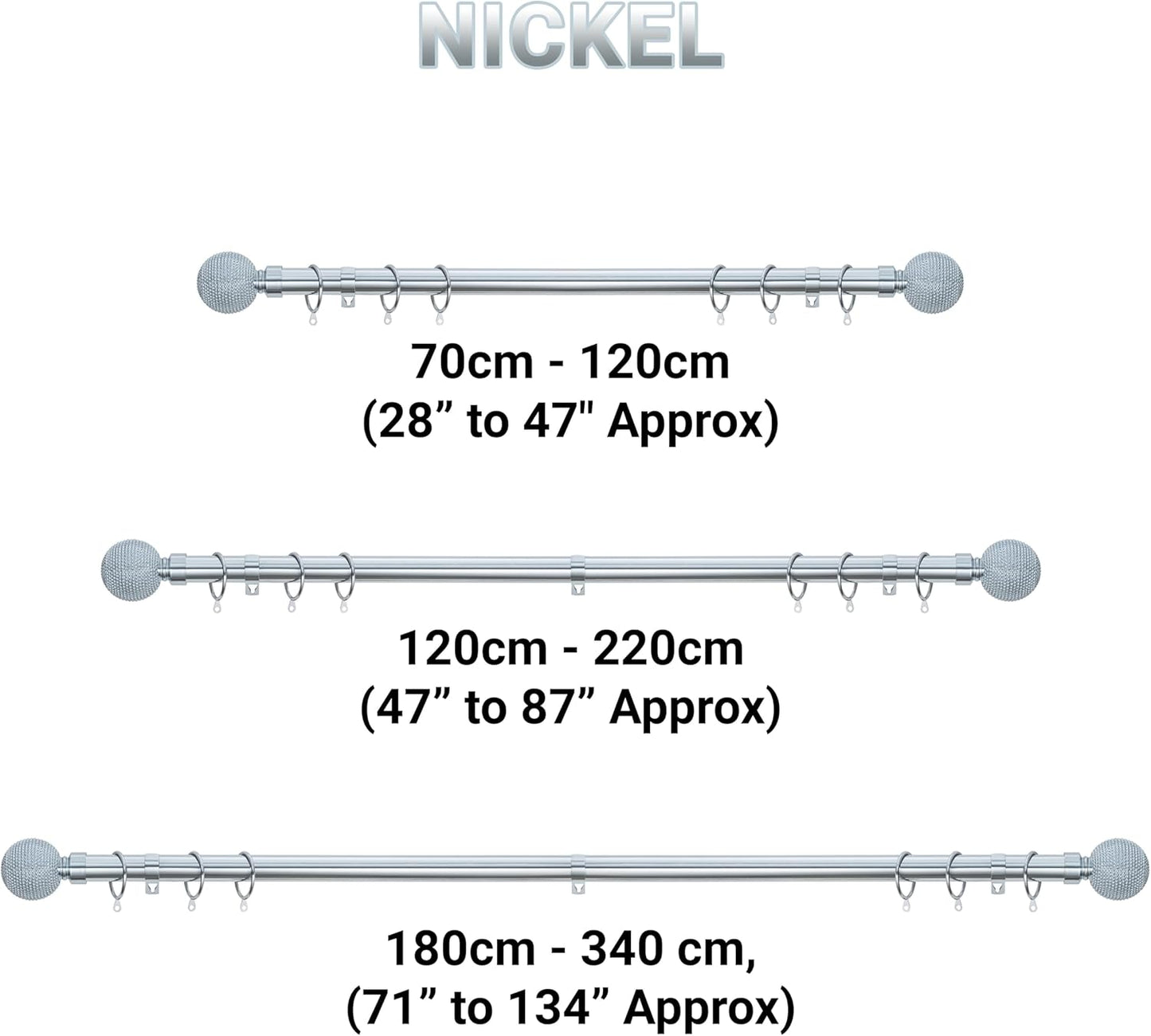 Beaded Ball Metal extendable Curtain Pole With Rings and Fittings (25/28mm)