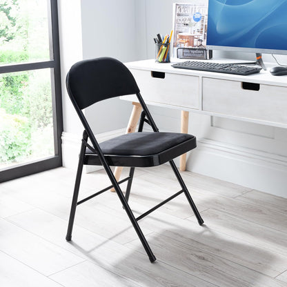 Metal Frame Foldable Chair Velvet Padded Chair for Kitchen Garden Office - Black