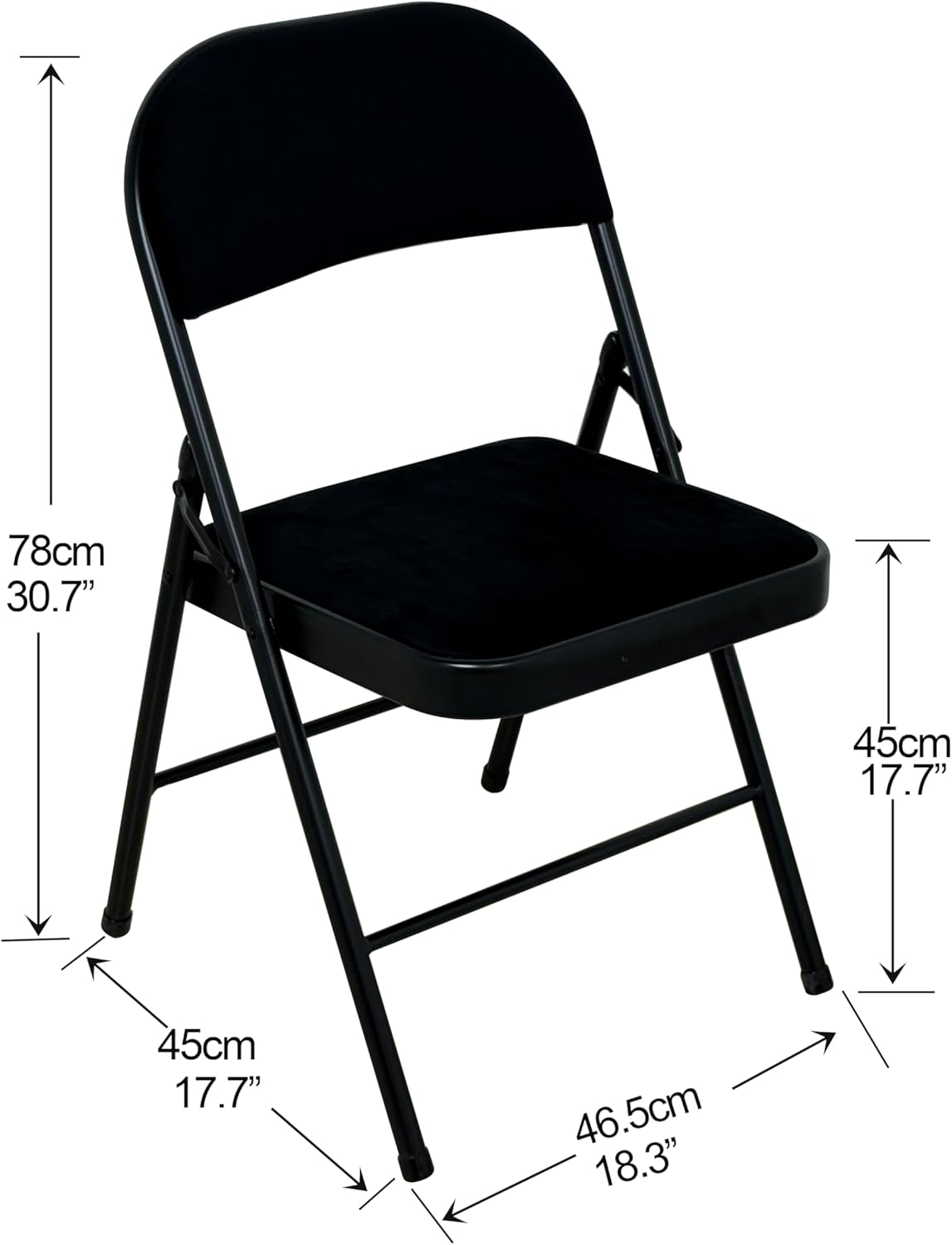 Metal Frame Foldable Chair Velvet Padded Chair for Kitchen Garden Office - Black