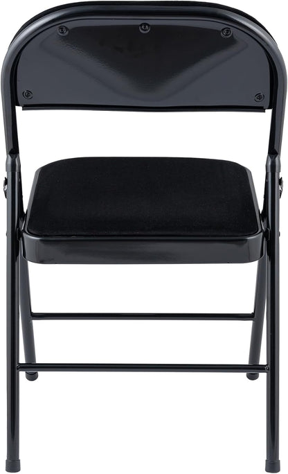 Metal Frame Foldable Chair Velvet Padded Chair for Kitchen Garden Office - Black