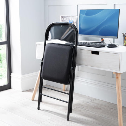 Metal Frame Foldable Chair Velvet Padded Chair for Kitchen Garden Office - Black