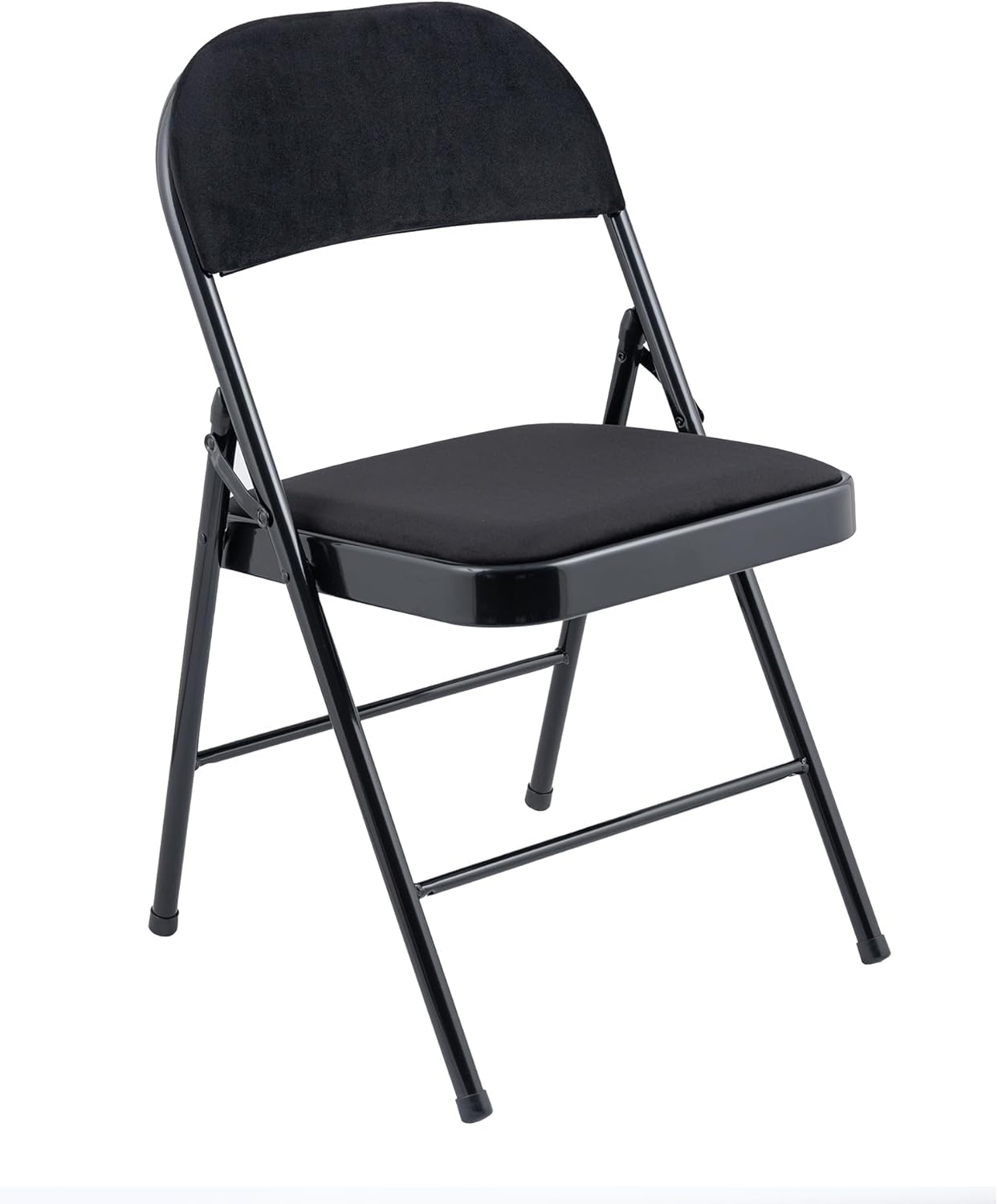 Metal Frame Foldable Chair Velvet Padded Chair for Kitchen Garden Office - Black