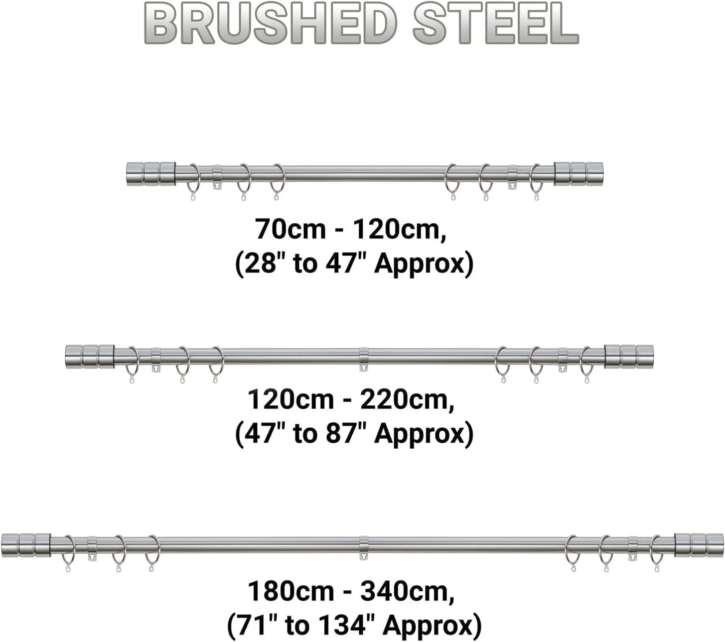 Plain Barrel Metal Extendable Curtain Pole with Rings and Fittings (25/28mm)