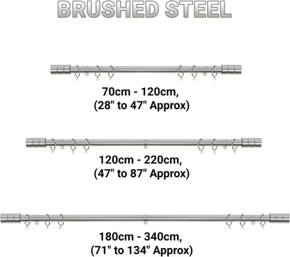 Plain Barrel Metal Extendable Curtain Pole with Rings and Fittings (25/28mm)