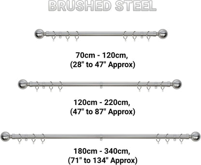 Plain Round Ball Metal Extendable Curtain Pole with Rings and Fittings (25/28mm)