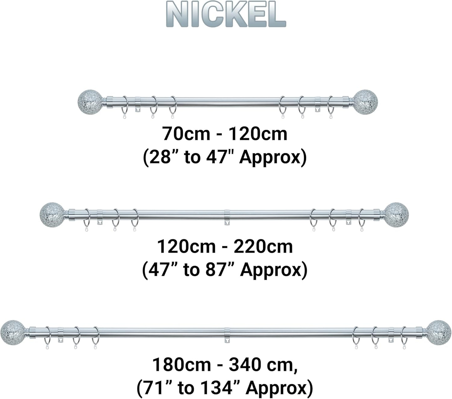 Crackle Ball Metal Extendable Curtain Pole with Rings and Fittings (25/28mm)