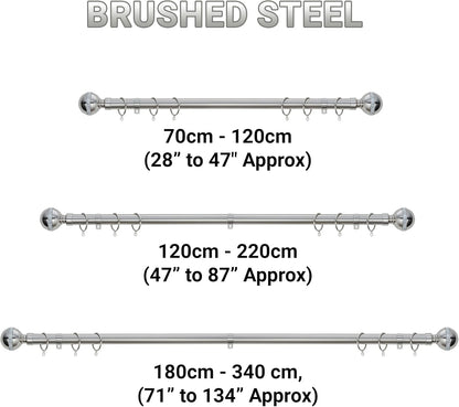 Diamante Ball Metal Extendable Curtain Pole with Rings and Fittings (25/28mm)
