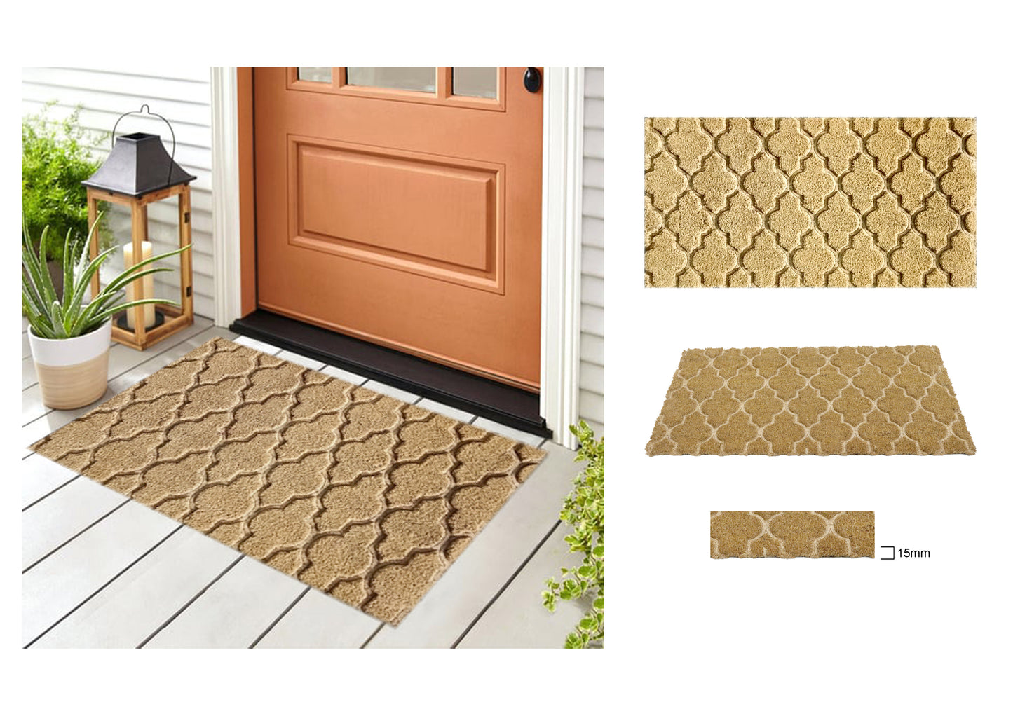 Natural Coir Doormat Embossed Trellis Pattern 40cm x 80cm | Non-Slip PVC Backed
