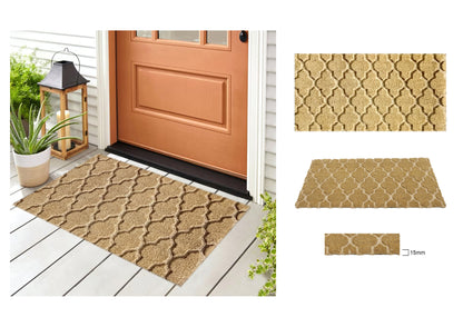 Natural Coir Doormat Embossed Trellis Pattern 40cm x 80cm | Non-Slip PVC Backed