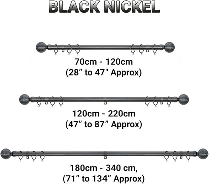Etched Ball Metal Extendable Curtain Pole With Rings and Fittings (25/28mm)