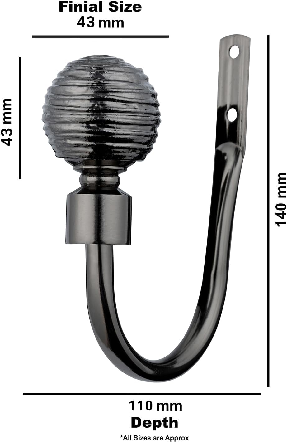 Etched Ball Metal Extendable Curtain Pole With Rings and Fittings (25/28mm)