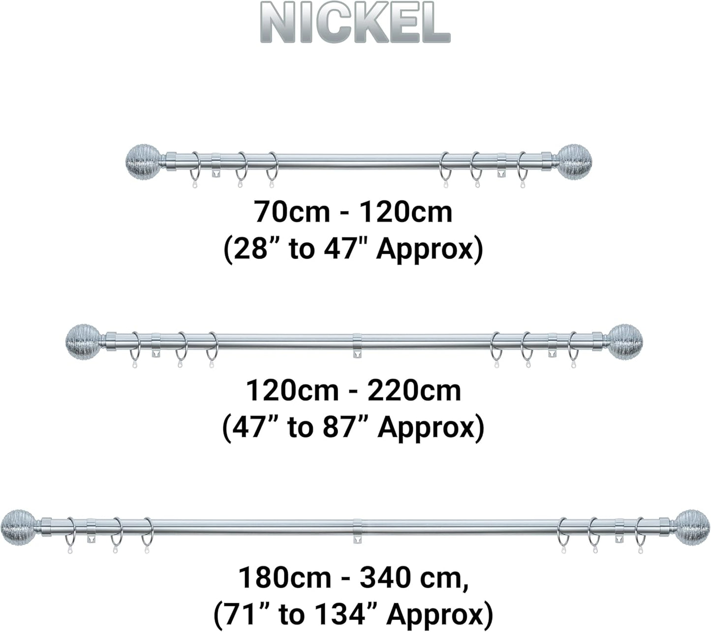 Etched Ball Metal Extendable Curtain Pole With Rings and Fittings (25/28mm)