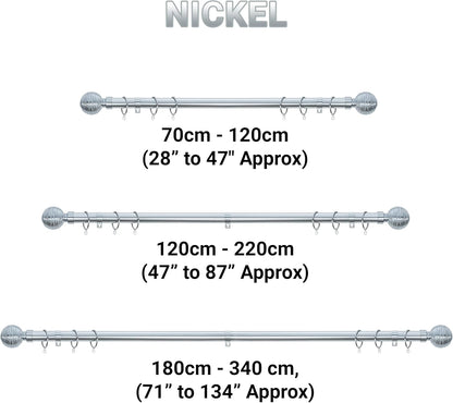Etched Ball Metal Extendable Curtain Pole With Rings and Fittings (25/28mm)