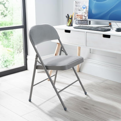 Metal Frame Foldable Chair Velvet Padded Chair for Kitchen Garden Office - Grey