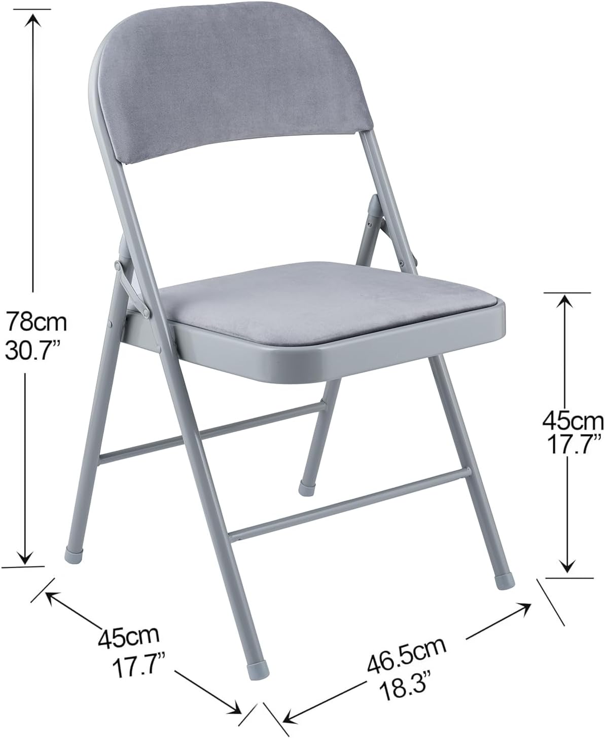Metal Frame Foldable Chair Velvet Padded Chair for Kitchen Garden Office - Grey