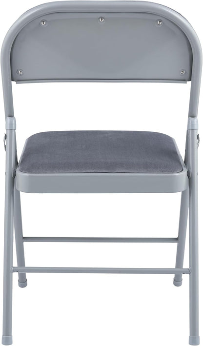 Metal Frame Foldable Chair Velvet Padded Chair for Kitchen Garden Office - Grey