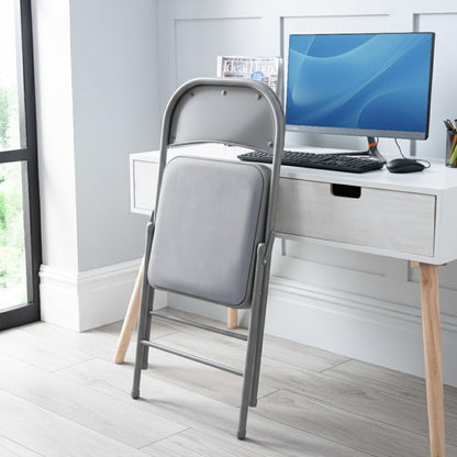 Metal Frame Foldable Chair Velvet Padded Chair for Kitchen Garden Office - Grey