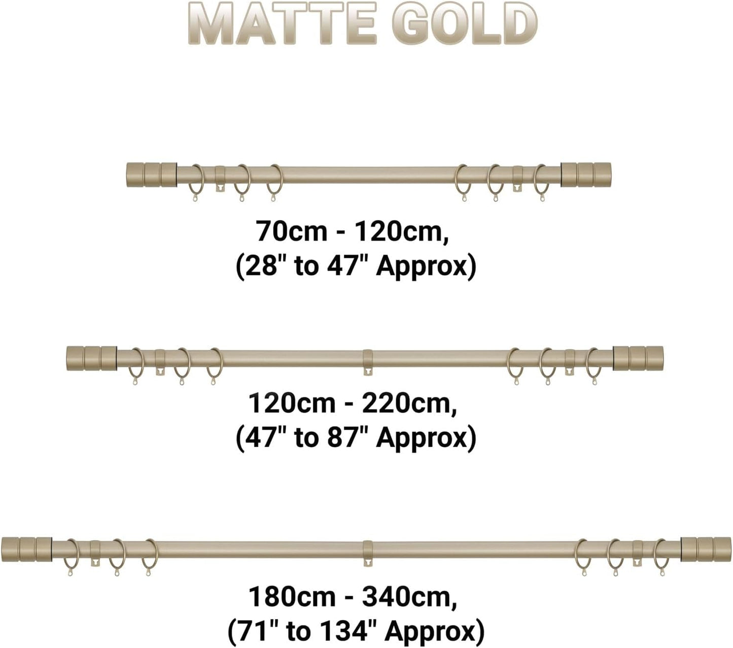 Plain Barrel Metal Extendable Curtain Pole with Rings and Fittings (25/28mm)