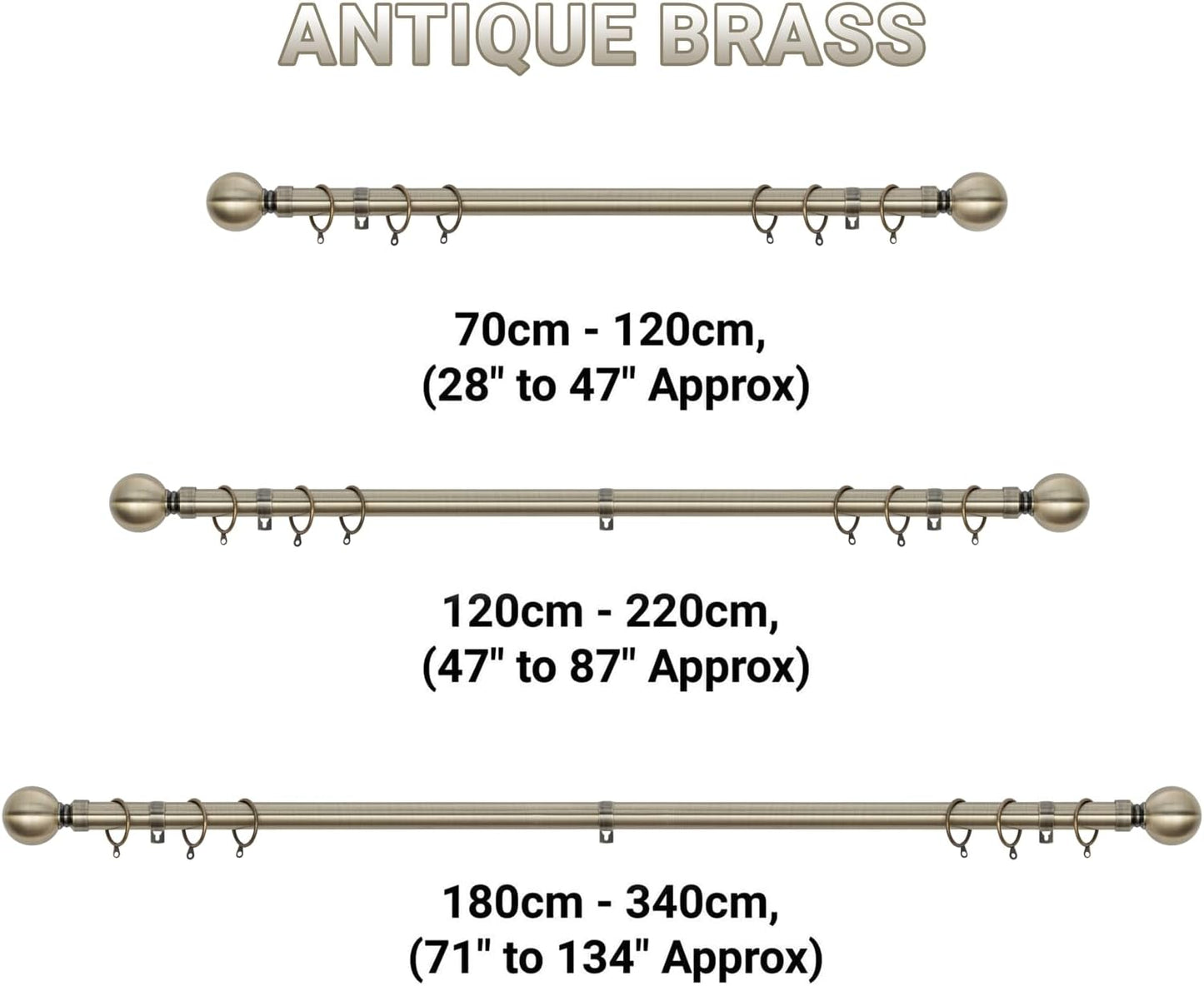 Plain Round Ball Metal Extendable Curtain Pole with Rings and Fittings (25/28mm)