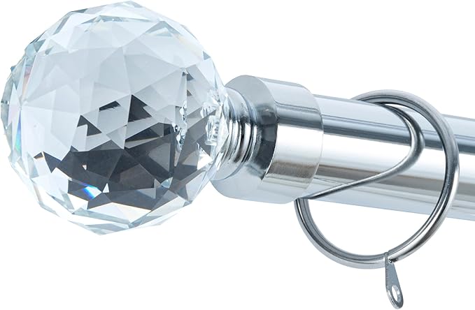 Gem Crystal Ball Metal Extendable Curtain Pole with Rings and Fittings (25/28mm)