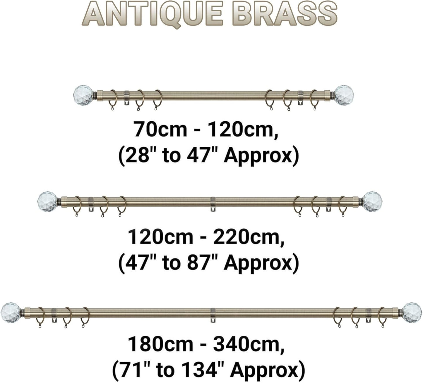 Gem Crystal Ball Metal Extendable Curtain Pole with Rings and Fittings (25/28mm)