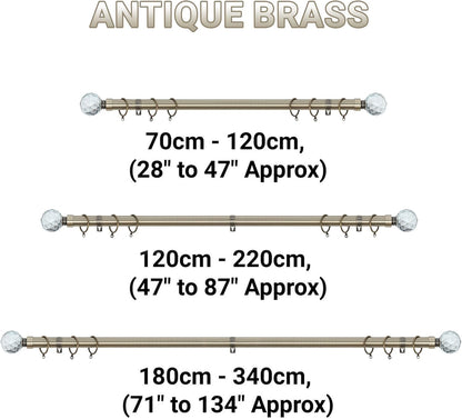 Gem Crystal Ball Metal Extendable Curtain Pole with Rings and Fittings (25/28mm)