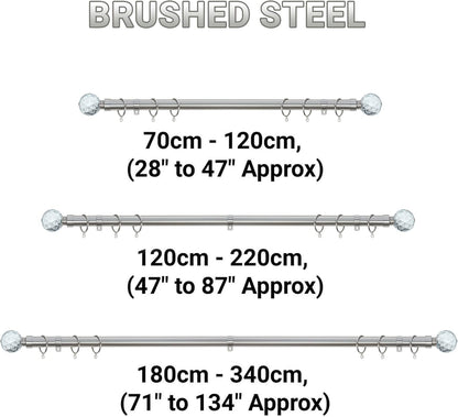 Gem Crystal Ball Metal Extendable Curtain Pole with Rings and Fittings (25/28mm)