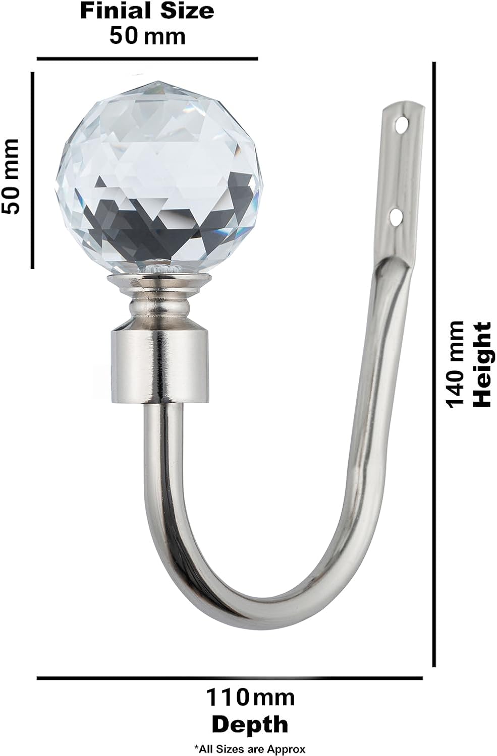 Gem Crystal Ball Metal Extendable Curtain Pole with Rings and Fittings (25/28mm)