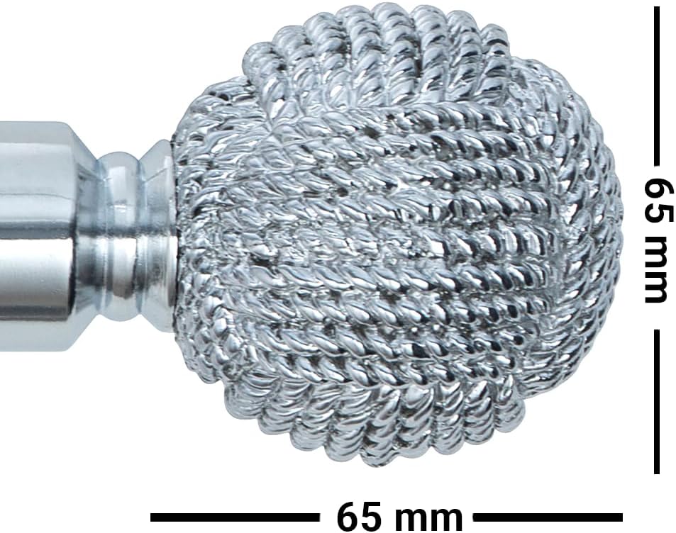 Knotted Ball Metal Extendable Curtain Pole With Rings and Fittings (25-28mm)
