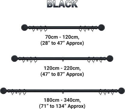 Knotted Ball Metal Extendable Curtain Pole With Rings and Fittings (25-28mm)