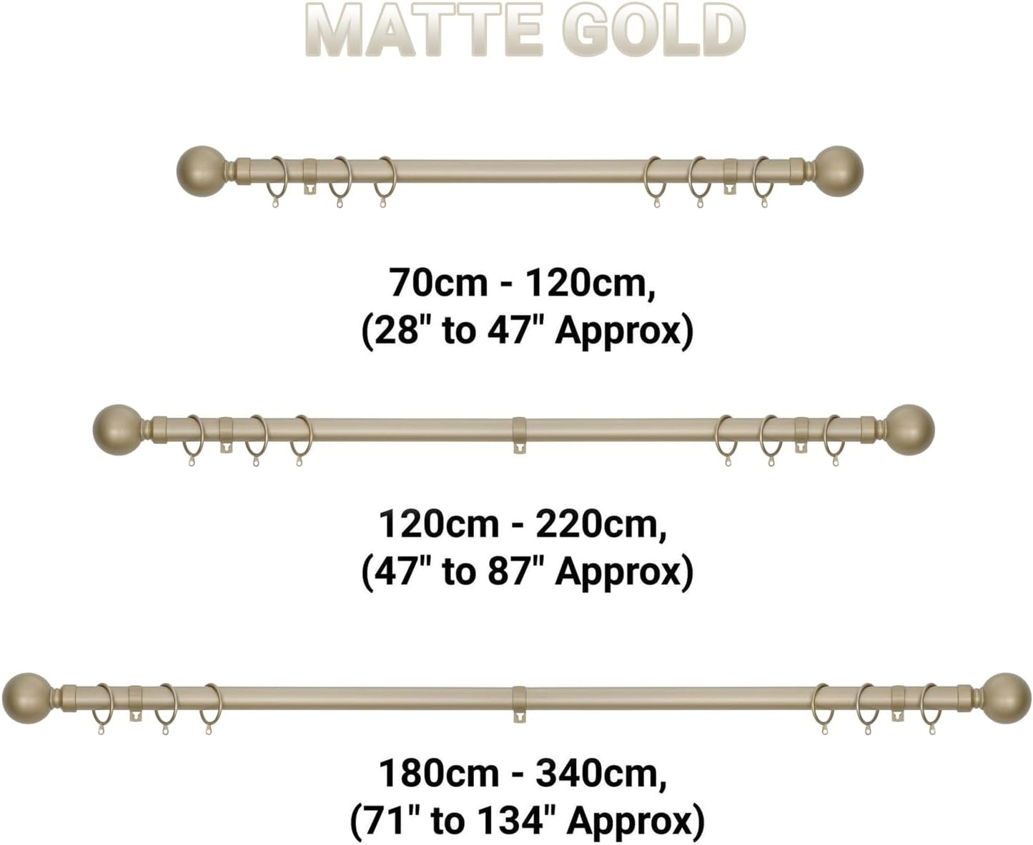 Plain Round Ball Metal Extendable Curtain Pole with Rings and Fittings (25/28mm)