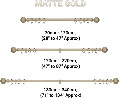 Plain Round Ball Metal Extendable Curtain Pole with Rings and Fittings (25/28mm)