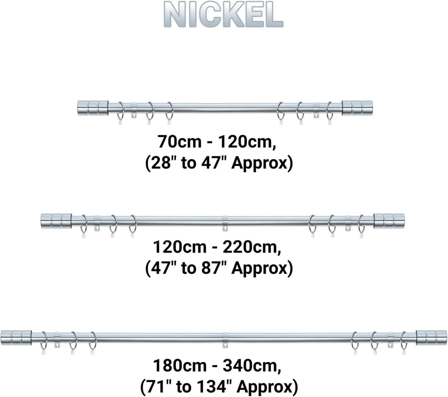 Plain Barrel Metal Extendable Curtain Pole with Rings and Fittings (25/28mm)