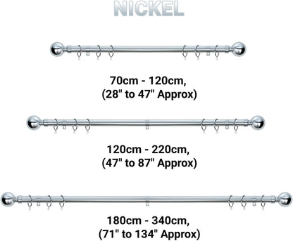 Plain Round Ball Metal Extendable Curtain Pole with Rings and Fittings (25/28mm)