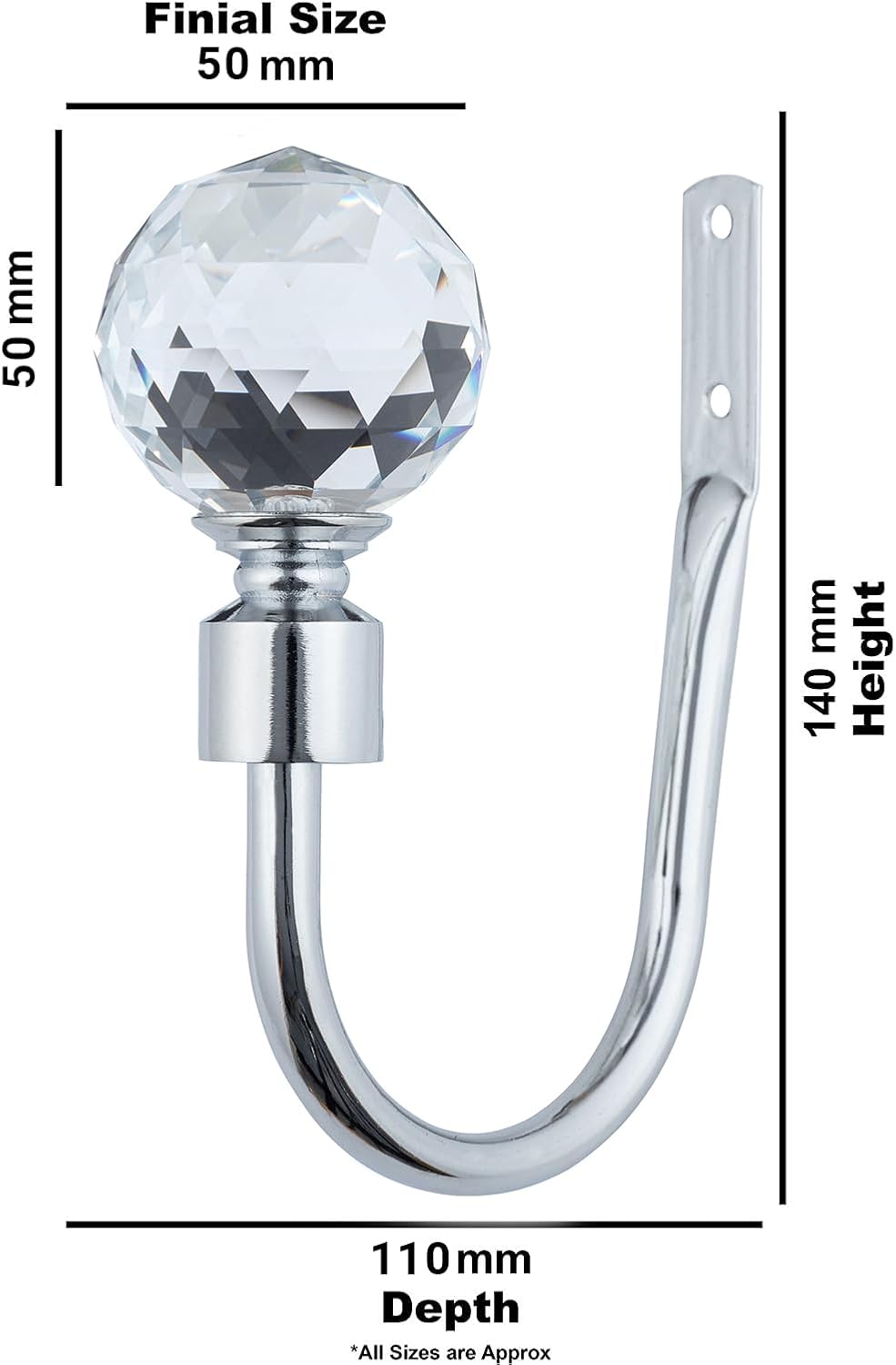 Gem Crystal Ball Metal Extendable Curtain Pole with Rings and Fittings (25/28mm)