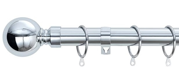Plain Round Ball Metal Extendable Curtain Pole with Rings and Fittings (25/28mm)