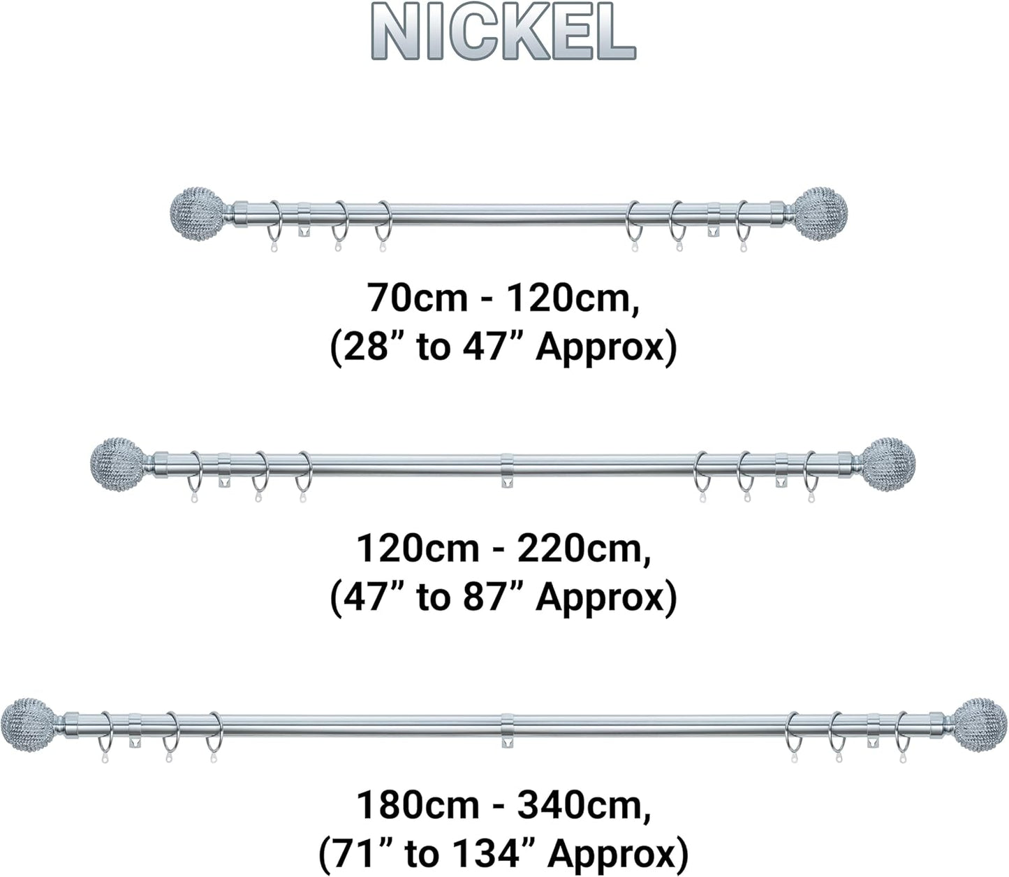 Knotted Ball Metal Extendable Curtain Pole With Rings and Fittings (25-28mm)