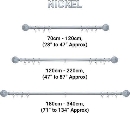 Knotted Ball Metal Extendable Curtain Pole With Rings and Fittings (25-28mm)